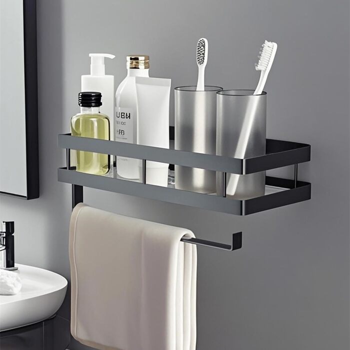 Настінна полиця для спецій, кухонна полиця без свердління, настінна полиця для кухні з 4 гачками та тримачем для кухонних пакунок для кухні, ванної кімнати, комода, полиці для спецій тощо