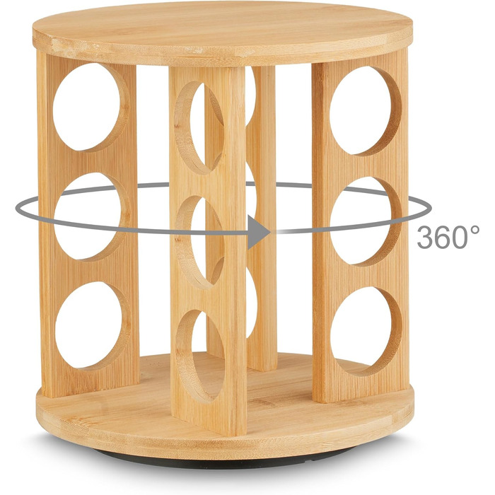 Карусель для спецій Relaxdays, 12 банок для спецій, підставка для спецій, що обертається на 360, ВxГ 21 x 21 см, бамбук, полиця для спецій, натуральний колір