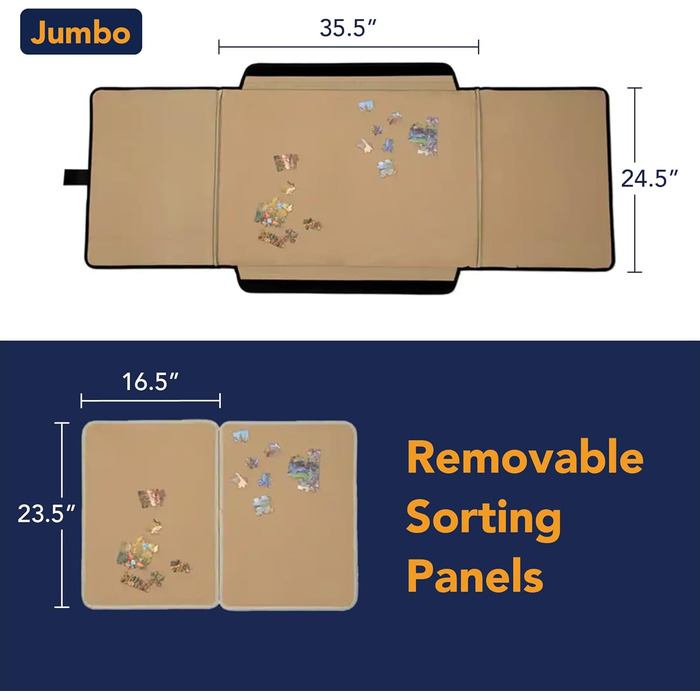 Портативна дошка для пазлів із кришкою та знімними панелями для організації, зберігання та транспортування, розміри 61 x 80 см, 15