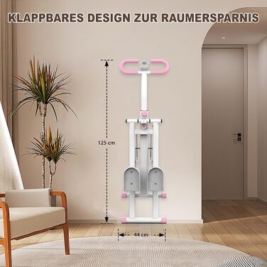 Степер для домашнього використання покращений пристрій для вертикального скелелазіння, тренажер для скелелазіння для тренувань усього тіла зі стабільною конструкцією рами та регульованими ручками, рожевий