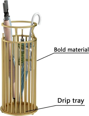 Підставка для парасольок, золотистого кольору, рожева, для вхідної зони, компактна, кругле внутрішнє відро для палиць і парасольок, органайзер