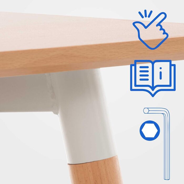 Кухонний стіл CLP Viborg I Обідній стіл у скандинавському дизайні для вітальні зі стільницею з МДФ I Каркас з бука, регульовані захисні накладки на підлогу, колір натуральний, розмір 80 см x 80 см