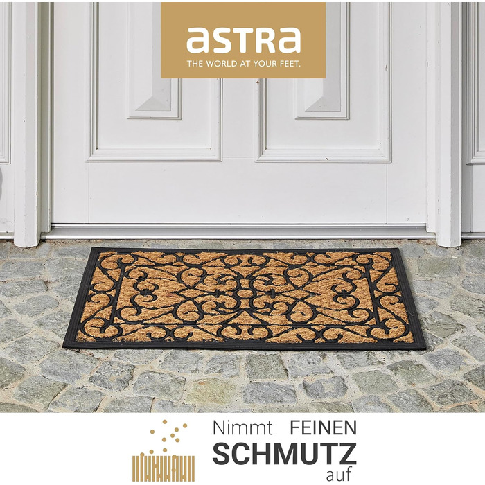 Нековзний килимок для вулиці Astra, стійкий до атмосферних впливів - вхідний килимок Coco Deluxe з гуми та кокосу, антибактеріальний - брудозахисний килимок 45x75 см, комплект з 2 шт. , рельєфний візерунок.