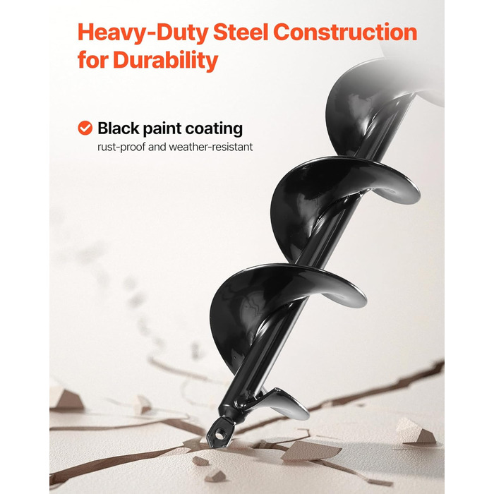 Бур для земляного буріння, діаметр 8x60 см, для стовпів, з шестигранним хвостовиком 3/8 дюйма, бур для копання ям, насадка для буріння отворів для встановлення садових стовпів та огорож