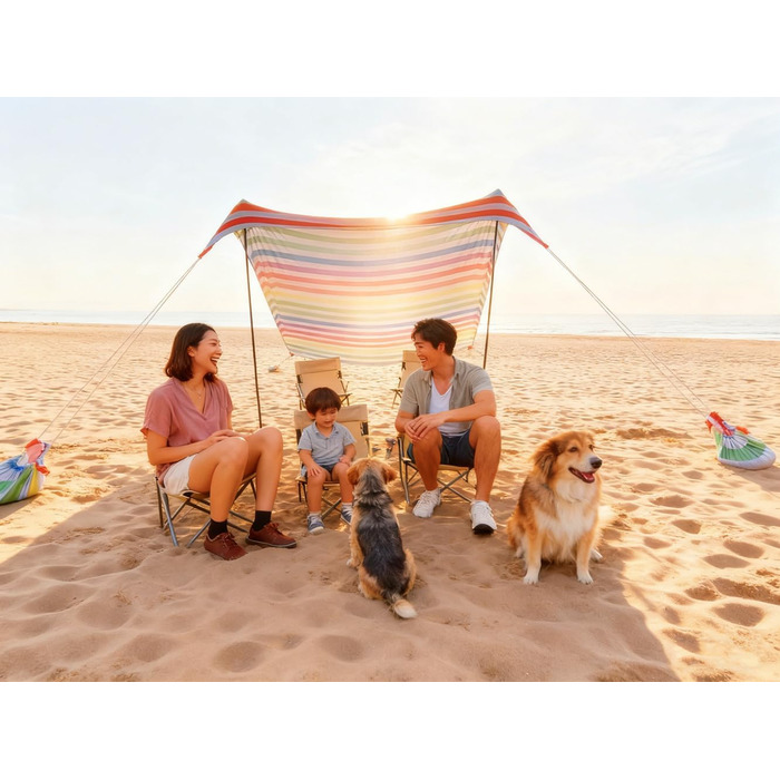 Пляжний намет-тін, тент, пляжний сонцезахисний крем, водонепроникний, легкий, блокуючий та еластичний, парасолька від сонця, пляжні навіси (смуги, розмір L)