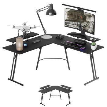 Подібний ігровий стіл, комп&39ютерний стіл з підставкою для монітора, кутовий стіл, ергономічний ігровий комп&39ютерний стіл, ПК-стіл для кабінету, спальні та офісу (Чорний - 50x140x73см) 140см, з підставкою для монітора