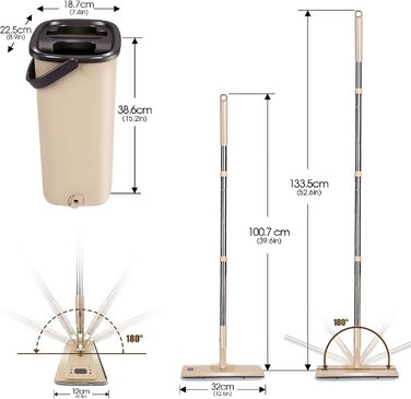 Набір швабр і відро для прибирання MASTERTOP, швабра для підлоги з 6 подушечками з мікрофібри, самоочисна плоска швабра для сухого