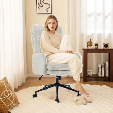 Офісне крісло IWMH з високою спинкою, ергономічне кашемірове офісне крісло, туалетний стілець з підлокітниками, поворотне крісло з регульованою висотою для офісу або вітальні (біле)