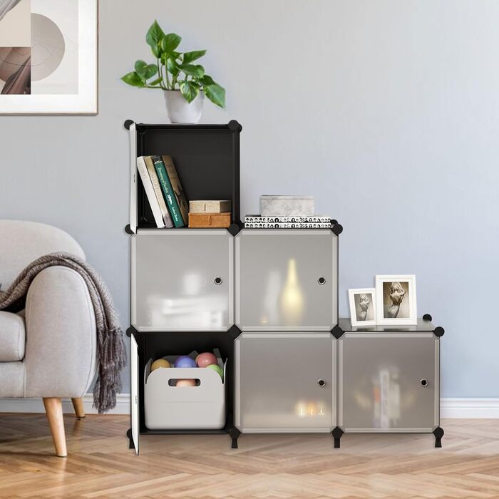 Модульний стелаж AWTATOS, 6 кубів, комбіновані полиці з дверима, багатофункціональна система полиць своїми руками для вітальні, спальні, ванної кімнати, чорний ULPZ008