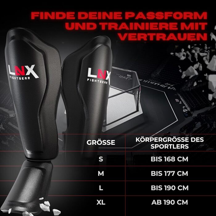 Щитки для гомілок LNX Muay Thai Pro Fight - Захист гомілок для бойових мистецтв, кікбоксингу, суглобів, SML XL, чорний, для чоловіків і жінок, чорний XL