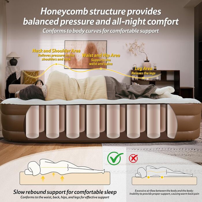 Надувний матрац Naturehike для 3 осіб, що самонадувається, з насосом на батарейках - надувне ліжко для гостей 200x180x38 см для кемпінгу та дому, легкий, зручний та швидко надувається, коричневий/3 особи/38 см