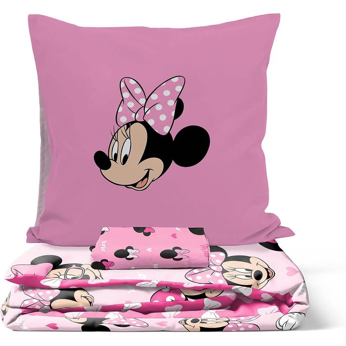 Комплект постільної білизни Disney Minnie Hearts & Love з 3 предметів з 100 бавовни, розмір односпального ліжка 135x200 см - підко