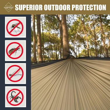 Кемпінговий гамак на блискавці, портативний гамак з москітною сіткою та ремінцями для кріплення на дерева для подорожей, кемпінгу, походів та піших прогулянок Від зеленого 366 см * 162 см, 11&39