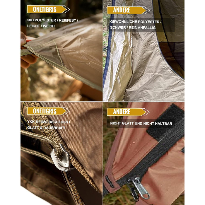 Намет OneTigris Backwoods Bungalow 2.0 для 1-2 осіб, кемпінговий намет, легкий розкладний намет, водонепроникний, 3-сезонний намет-укриття для походів на природі (коричневий колір Coyote Brown), версія 2.0