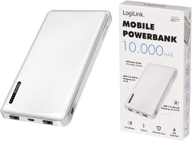 Для пристроїв) з функцією швидкої зарядки, USB-C Micro-USB (зарядка power bank), білий, 0328W - Powerbank 10000 mAh, 2 шт.