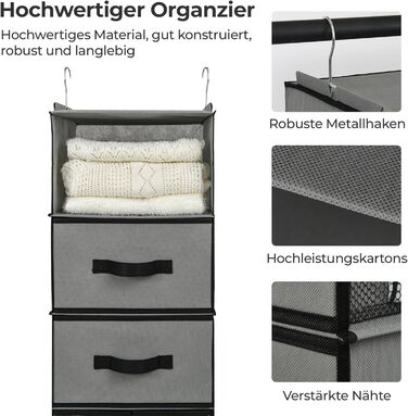 Органайзер для підвісної шафи GRANNY SAYS, з шухлядами, сірий підвісний органайзер, підвісна полиця для спальні