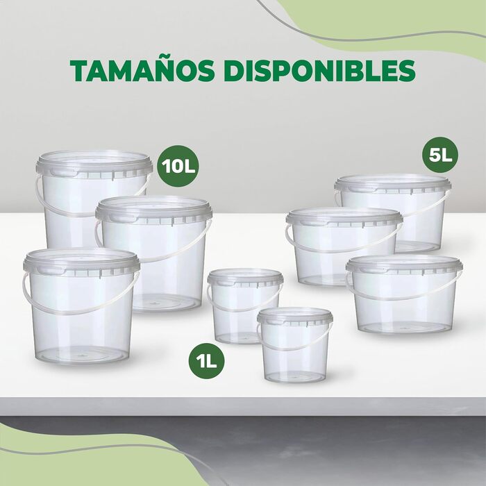 Пластикові відра Growmania, 1 літр, прозорі, з ручкою, герметична ємність, підходить для їжі, рідин та фарби, 100 шт.
