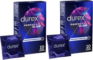 Презервативи Durex Perfect Glide - Екстра вологі, з більш товстою товщиною стінок - Ідеально підходять для анального сексу - 2 х 10 шт. ука (20 упаковок)