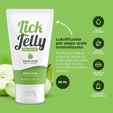 Їстівний лубрикант на водній основі, нежирний та не залишає плям, зі смаком зеленого яблука, 50 мл