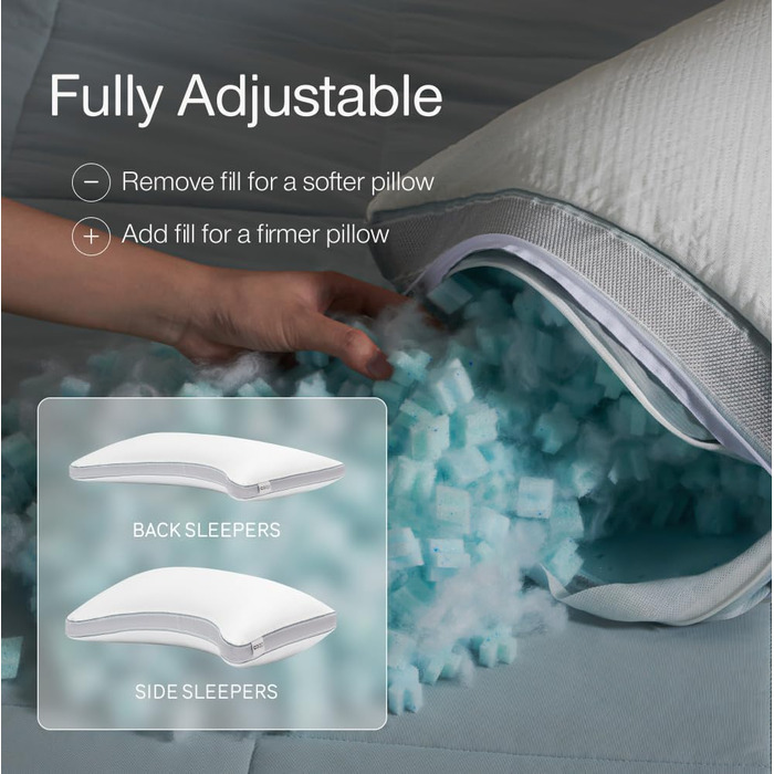 Регульована подушка Coop Home Goods Eden Cool у формі півмісяця, розмір queen-size, з піни з ефектом пам&39яті, плюс форма, з охолоджувальним гелем, підтримка шиї, подушка для сну на спині або боці, CertiPUR
