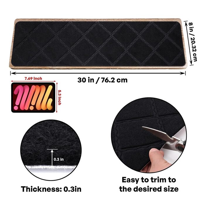 Сходинки для дерев&39яних сходинок, 15 шт. , 20,3 x 76,2 см, килим, сходова доріжка, для використання всередині приміщень, нековзні килимки для сходів для дітей, людей похилого віку та домашніх тварин, 8x30 дюймів, кубічний чорний 15