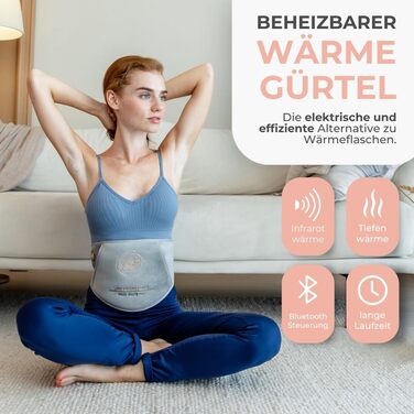 Розумний нагрівальний пояс для нижньої частини живота, живота та спини Інфрачервоне тепло Сертифікований матеріал (без хрому, свинцю, кадмію) Зовнішній зарядний пристрій ємністю 5000 мАг Розроблено в Німеччині Маленький розмір 60-90 см