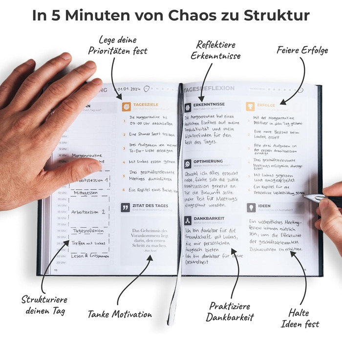 Щоденник успіху ОРІГІНАЛ - Книга-щоденник для фокусування, структурування та мотивації (вкл. відеокурс) Щоденник для дорослих, Планувальник, Книжковий щоденник, Щоденник (чорний)