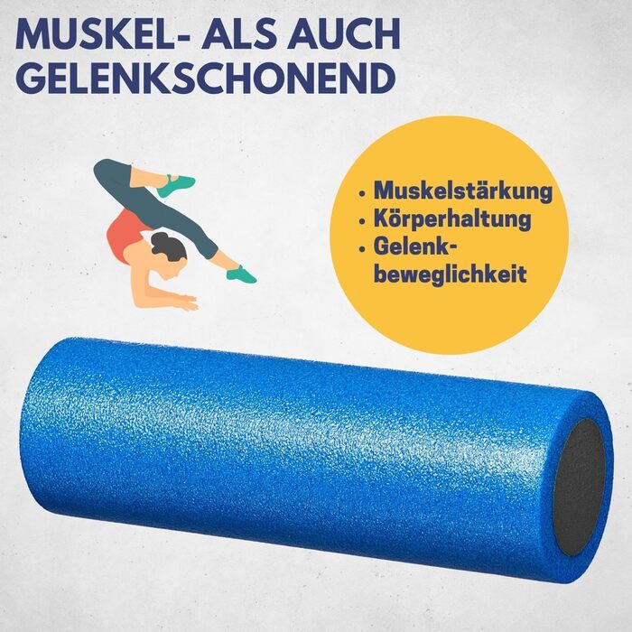 Найкращий спортивний ролик для йоги з інструкціями з вправ Колір синій/чорний Довжина 45 см, Ø 15 см Вага 0,36 кг Пінопластовий ролик для гнучкості та кровообігу
