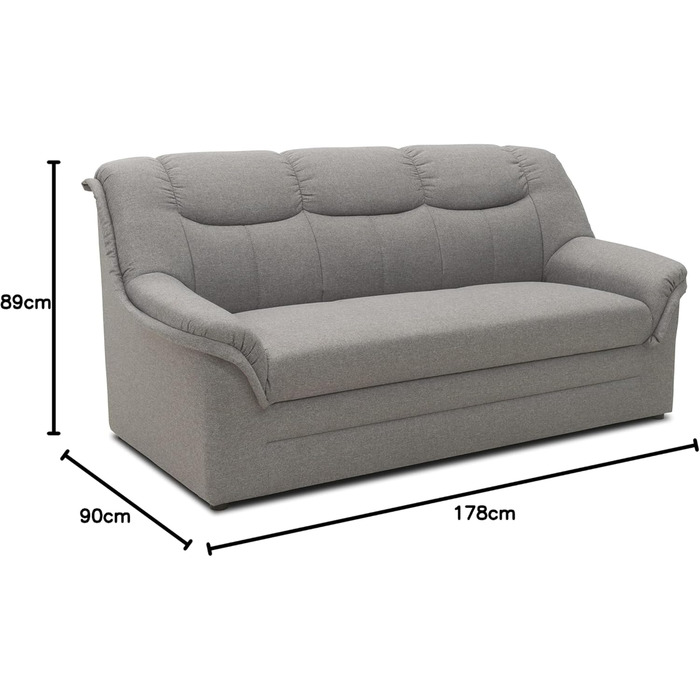 Колекція DOMO. Диван Берлін, класичний 3-місний диван, м&39який гарнітур з високоякісною пружинною серцевиною, 3-місний 178 x 90 x 89 см (Ш x Г x В), світло-сірий Світло-сірий 3-місний