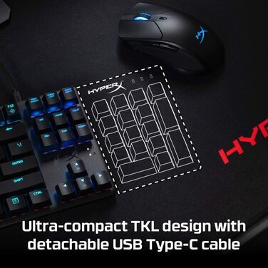 Ядро зі сплаву HyperX - Механічна ігрова клавіатура TKL (без клавіш) - Компактний розмір - Синій колір HyperX - Світлодіодне підсв