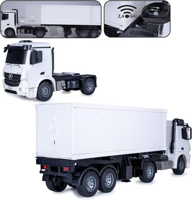 Радіокерований тягач Mercedes Benz Arocs 120, 2.4G, 2 швидкості, до 6 км/год, до 30 хв роботи, знімний напівпричіп та контейнер, двері відчиняються, 405148