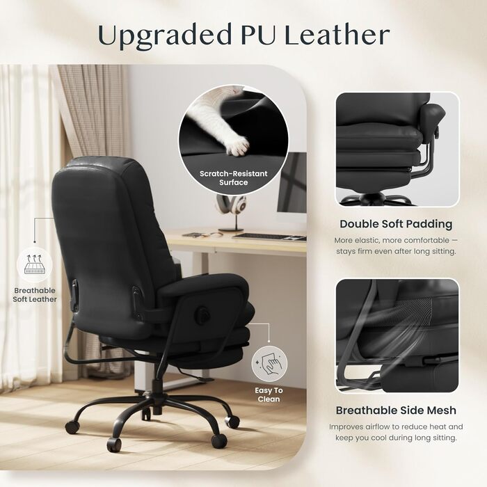 Ергономічне крісло FLEXISPOT 3-в-1 для відпочинку та офісу з функцією розкладання на 160, висувною підставкою для ніг, товстою комфортною подушкою з поліуретану. Ідеально підходить для роботи, відпочинку та дрімоти. CloudRest Gloss Black