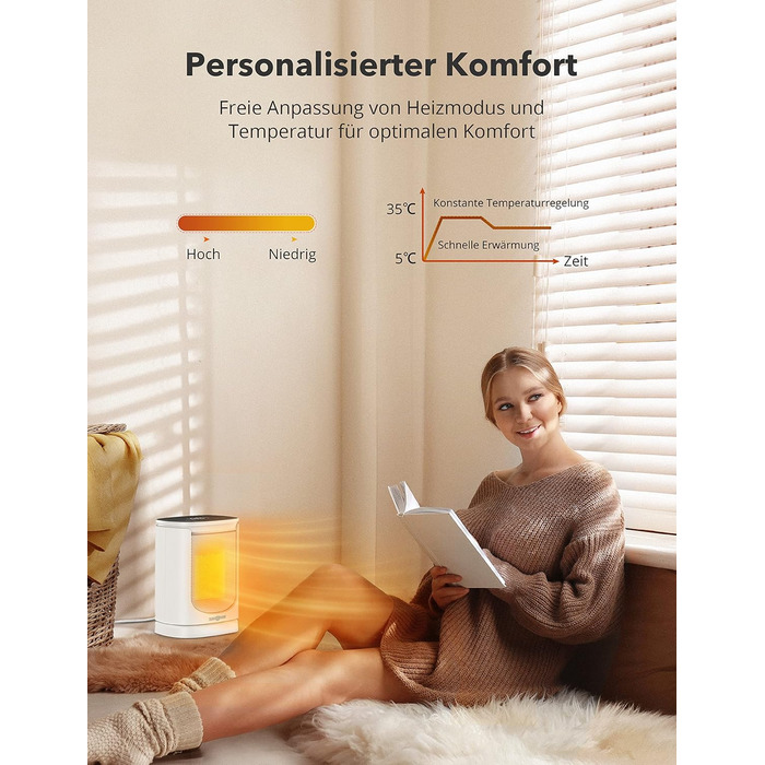 Енергозберігаючий вентилятор Paris Rhne, міні-вентиляторний обігрівач потужністю 2000 Вт з автоматичним коливанням, термостатом, 12-годинним таймером, коливаннями 70 для ванної кімнати, спальні, офісу, білий