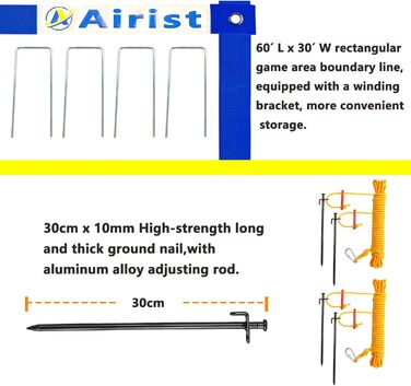 Волейбольна сітка Airist Heavy Duty для зовнішнього використання зі сталевою системою захисту від провисання, регульовані алюмінієві стійки