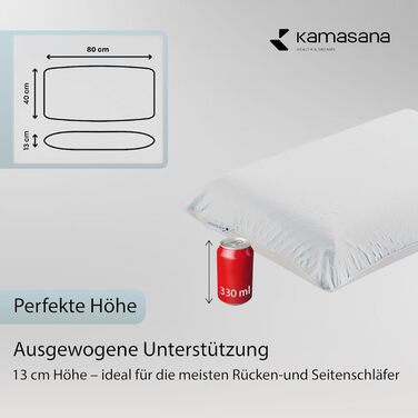 Ортопедична подушка 40 x 80 см, висота 13 см білий охолоджувальний чохол піна з ефектом пам&39яті гіпоалергенна, ергономічна, дихаюча, з вентиляцією та підтримкою шиї