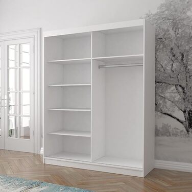 Шафа з дзеркалом, розсувні двері - Шафа з розсувними дверима, шафа для спальні - 61 x 150 x 200 см - Шафа для спальні, гардеробної, шафа - чорний, білий