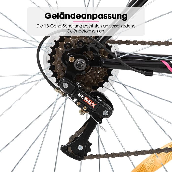 Жіночий гірський велосипед Hiland 24/26 дюймів, велосипед для дівчат та жінок, 18-швидкісний гірський велосипед з V-подібними гальмами, міцний гірський велосипед зі сталевою рамою, чорний/рожевий/білий, чорні колеса 24 дюйми