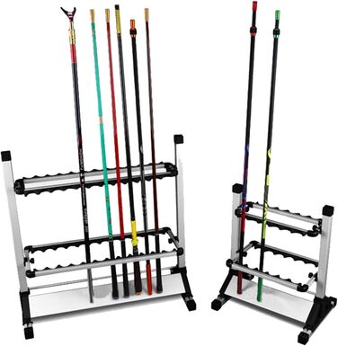 Підставка для вудок тримач для вудок з алюмінієвого сплаву, до 24 вудок, органайзер для зберігання вудок у гаражі або будинку, стійка на 24 вудки, сріблясто-чорна