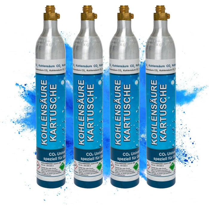 Картридж CO2 газований циліндр 425 г для 240 літрів газованої води розливається в Німеччині Сумісний із звичайними виробниками газованої води Універсально застосовний і легко замінний, 4 шт.