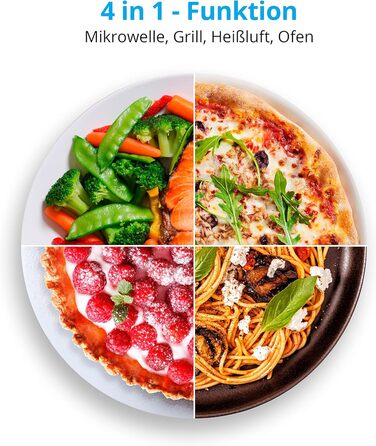 Мікрохвильова піч MEDION MD 15501 4 в 1 з грилем (25 літрів, 900 Вт, 1100 Вт гриль, 2500 Вт гаряче повітря, 10 автоматичних програм) срібло