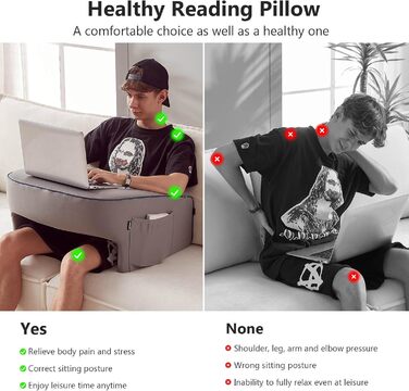 Подушка для читання, ергономічний стіл для колін, подушка для читання в ліжку, підлокітник для дивана, подушка для колін, подушка для читання, ігрова подушка, подушка для рук для дорослих - сіра