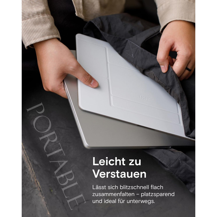 Підставка для ноутбука, складана, без клейкої основи, з 2 регульованими кутами нахилу, обтягнута екошкірою MOVAS. Портативна підставка для ноутбуків та планшетів 13 та 15. Чорний колір - великий розмір.
