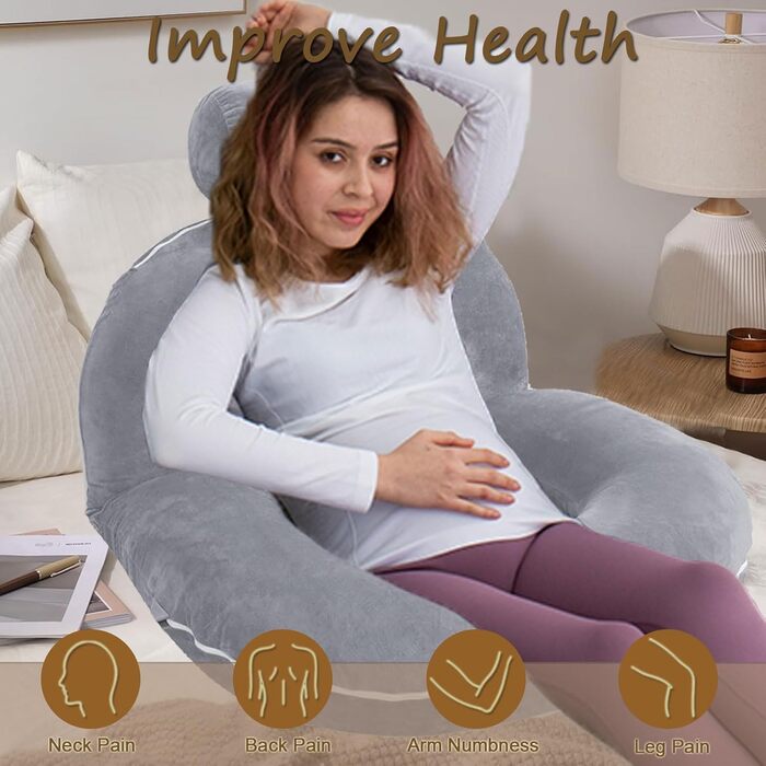 Подушка для читання для ліжка та дивана, подушка для спини для читання зі знімним валиком для шиї, ергономічна подушка для спинки, комфортна подушка для дорослих, U-подібна подушка для вагітних для ліжка та дивана (сіра)