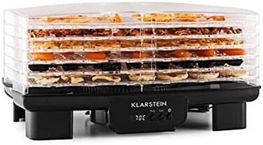 Дегідратор, дегідратор, сушарка для фруктів, м'яса та фруктів, 6 рівнів, штабельована, 550 Вт, регульована температура, робота з конвекцією, РК-дисплей, без бісфенолу А, чорний