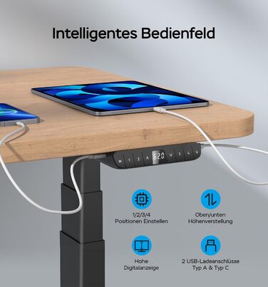 Каркас столу з електричним регулюванням висоти, 2 двигуни, вантажопідйомність 135 кг, регулювання висоти 62-127 см, швидке складання, 4 налаштування висоти з пам&39яттю, 2 USB-порти (чорний)