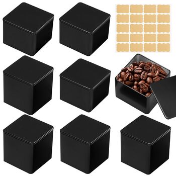 Класичних квадратних чайних банок, 8,5x8,5 см, для розсипного чаю, контейнери з 20 етикетками, ароматизовані металеві банки для зберігання чаю, кавових зерен, спецій, борошна, рису (висота 8,6 см та 6,5 см), 8