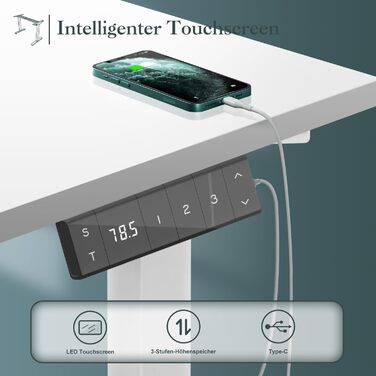 Каркас столу JUMMICO з регульованою висотою, USB-портом та кабельним лотком, електрично регульований каркас столу з колесами, стіл для роботи стоячи (білий)