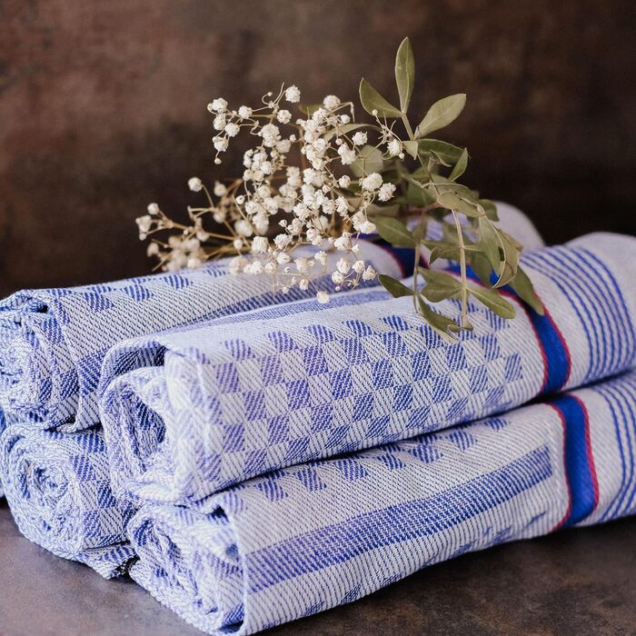 Набір з 10 чайних рушників, 45x90 см, бавовна, синій в клітинку 45 x 90 см Синій