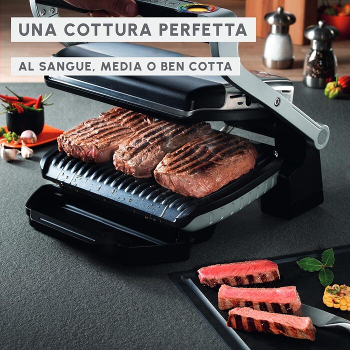 Електрогриль Moulinex Optigrill GI712D для приміщень 6 автоматичних програм, індикатор готовності, антипригарне покриття, для м'яса, риби та овочів