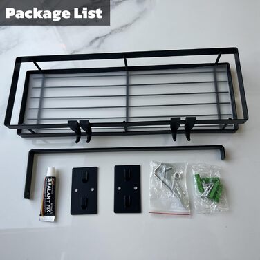 Настінна полиця для спецій, кухонна полиця без свердління, настінна полиця для кухні з 4 гачками та тримачем для кухонних пакунок для кухні, ванної кімнати, комода, полиці для спецій тощо